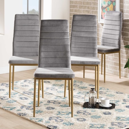 Baxton Studio Armand Modern Glam and Luxe Grey Velvet Upholstered and Gold Finished Metal Dining Chair Set , PK4 193-4PC-11772-ZORO